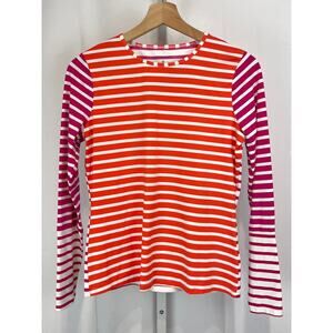 LANDS' END Long Sleeve Swim Tee Rash Guard Striped Orange Purple White 2 4 XS